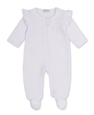 Baby Blessings White+Pink Jacquard Zip Footie
