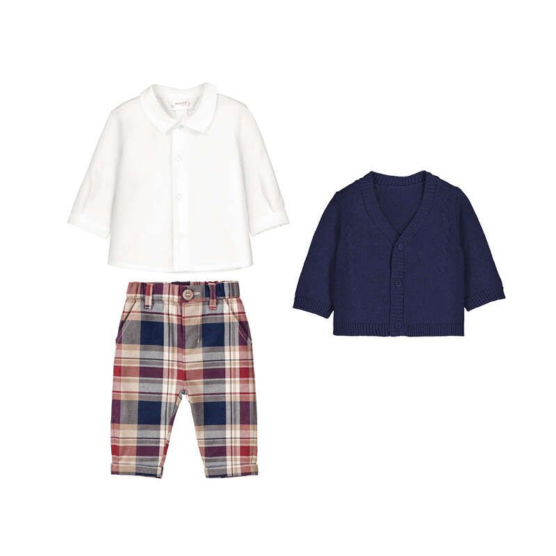 Navy Pants+Cardigan Shirt Set