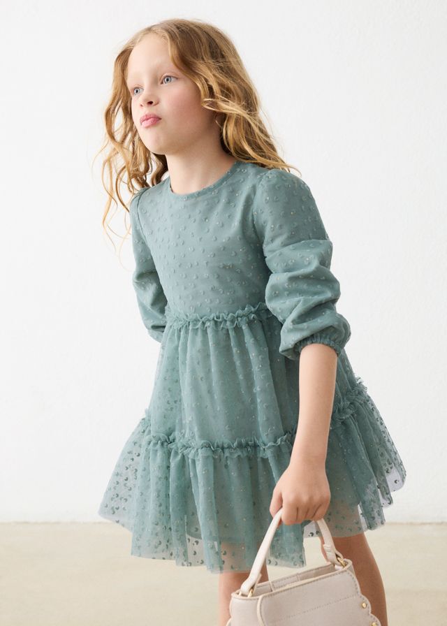 Raspberry Tulle Printed Dress