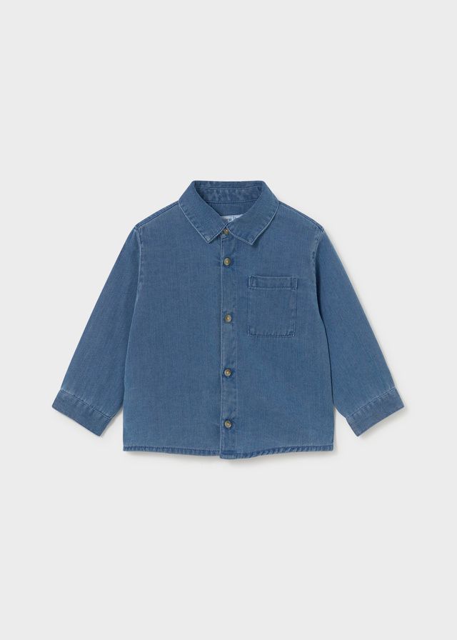 Medium Wash Long-Sleeve Denim Shirt