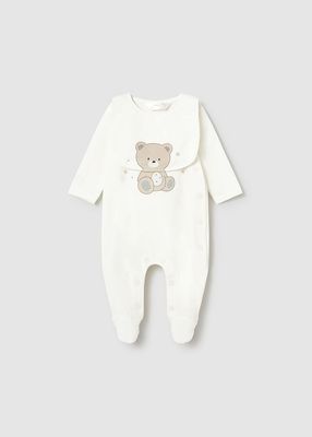 Cream Bear Footie+Bib Set