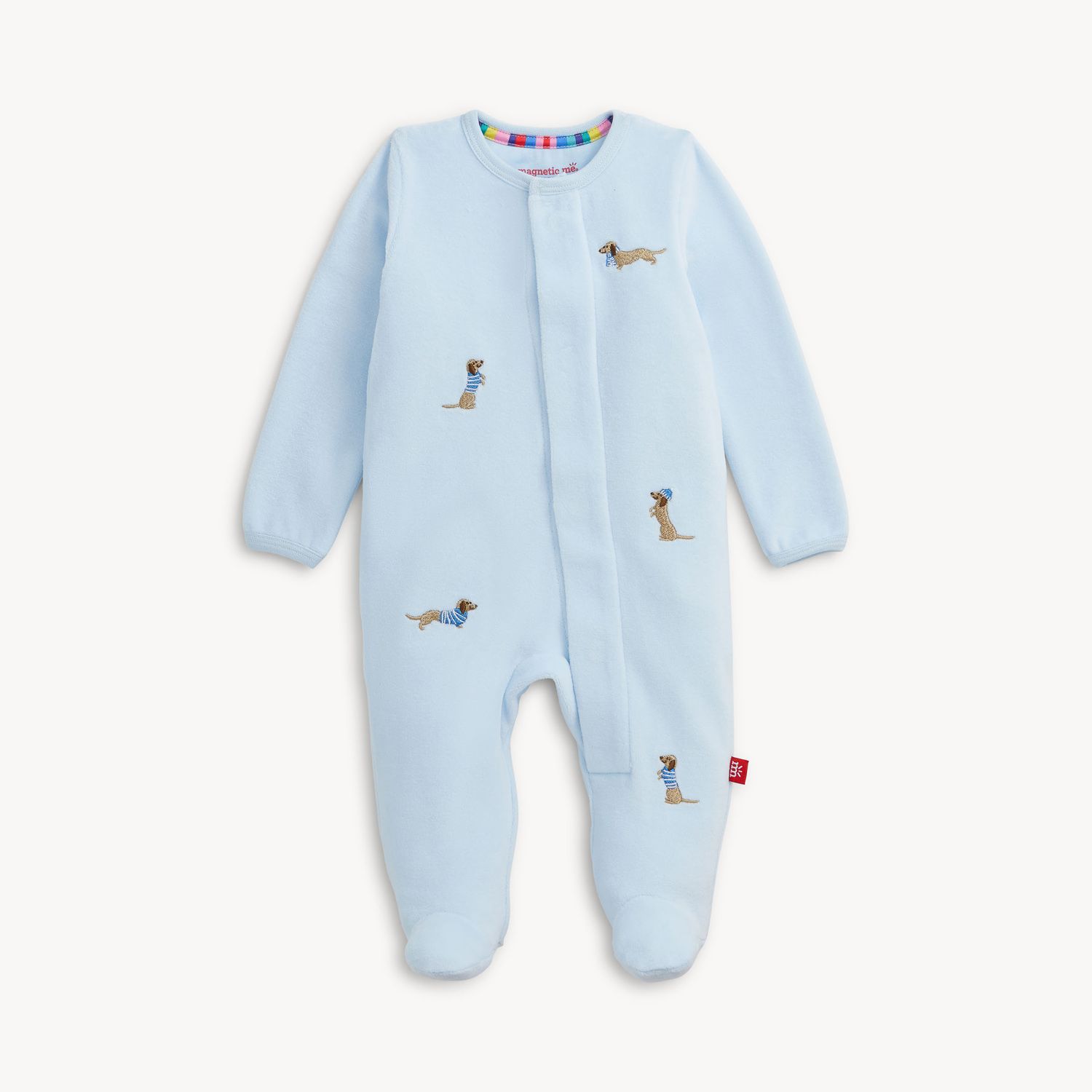 Blue Embroidered Dogs Velour Footie