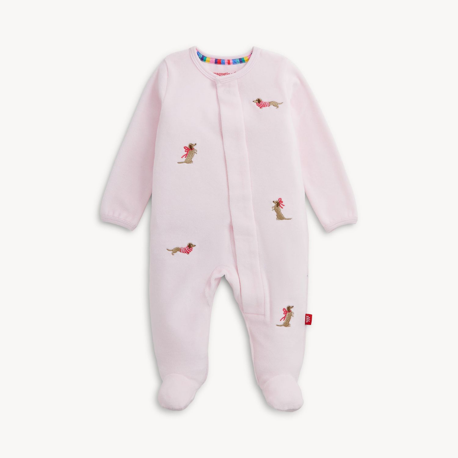 Pink Embroidered Dogs Velour Footie