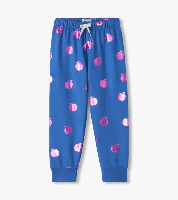 Bright Colbalt Foil Apples Cuffed Track Pant
