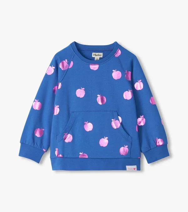 Bright Colbalt Foil Apples Raw Edge Pullover