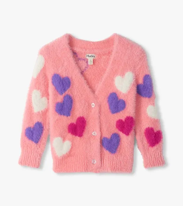 Flamingo Pink Jumbo Hearts Fuzzy Cardigan