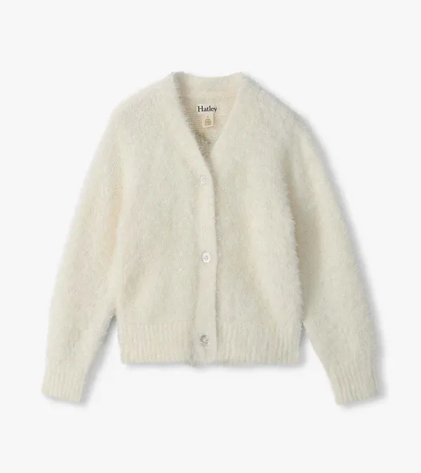 Gold Heart Fuzzy Shrunken Cardigan