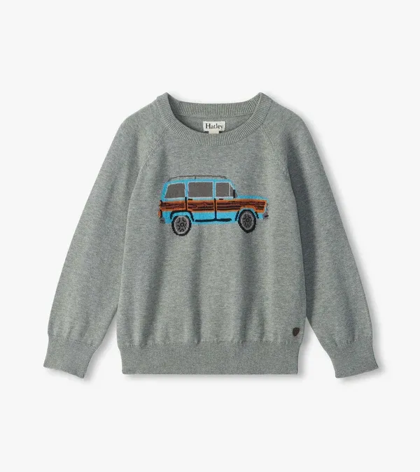 Green Vintage Truck Crew Neck Sweater