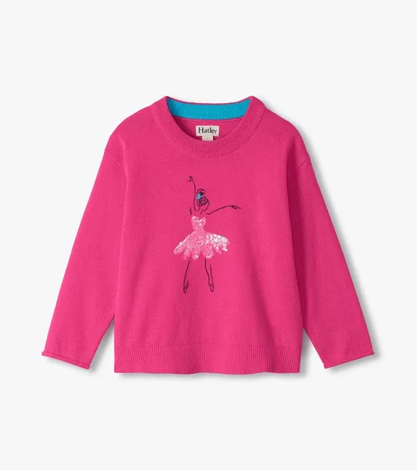 Pink Sequin Ballerina Crew Neck Sweater