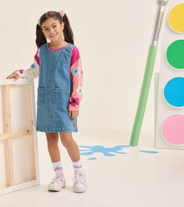 Washed Denim Pinafore Dress