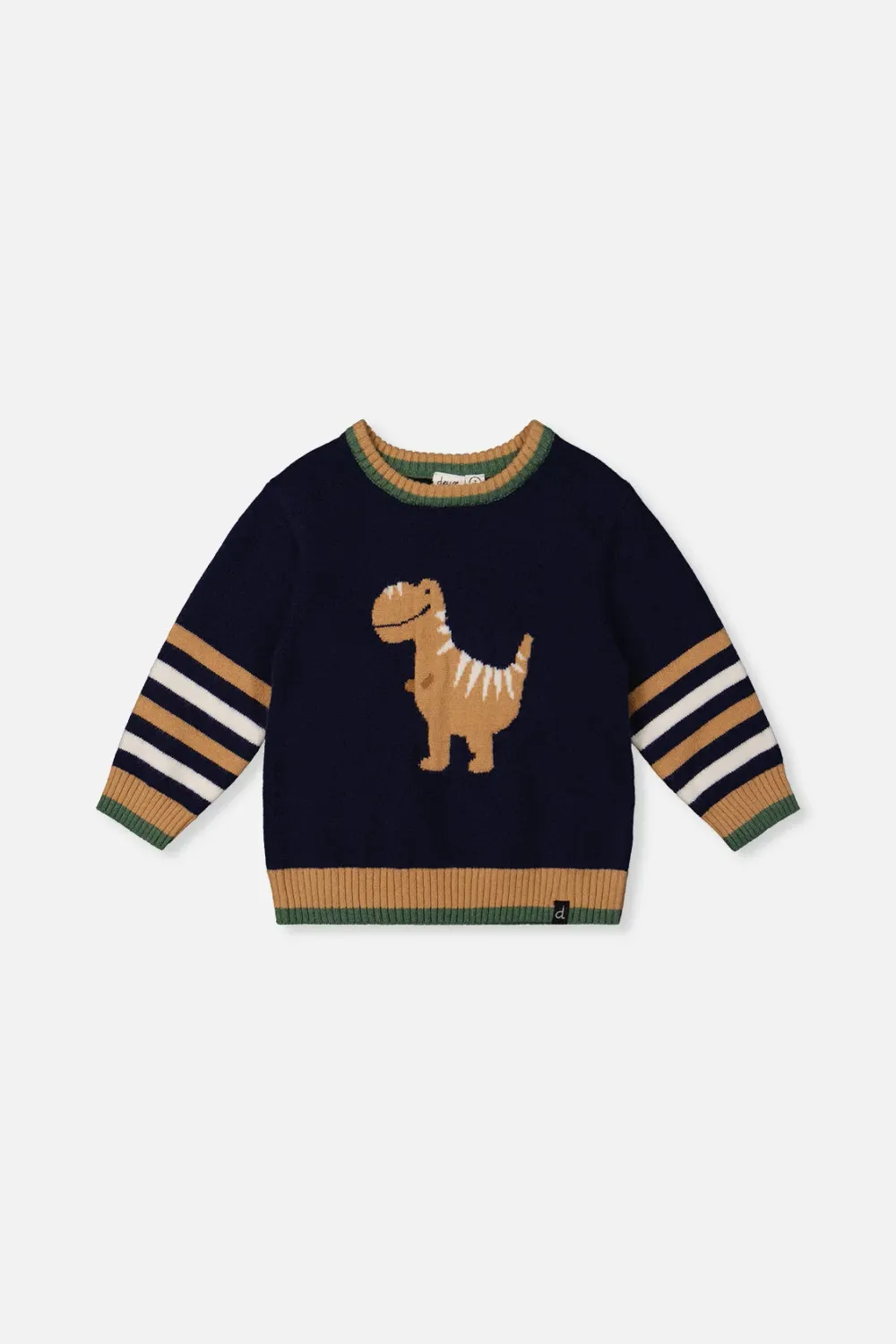 Navy Knit Dino Stripe Sleeve Sweater
