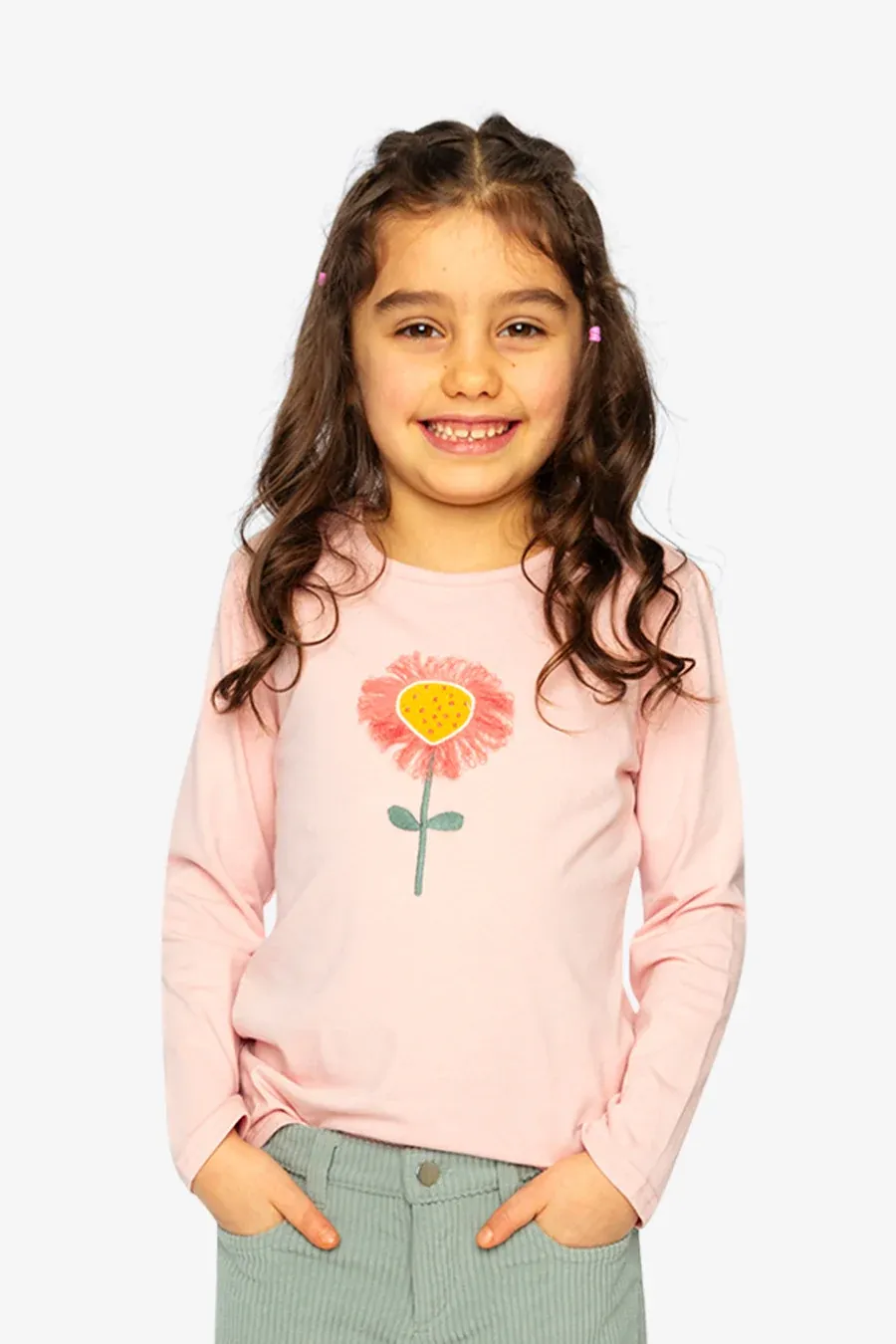 Pale Pink Yellow Flower Long-sleeve