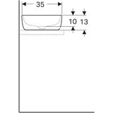Lavabo rectangulaire en céramique 45 x 35 cm avec dimensions techniques et mesures pour l'installation.