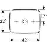 Vasque rectangulaire Geberit Aniara 42,5 x 32,5 cm schéma des dimensions de l'évier en céramique.