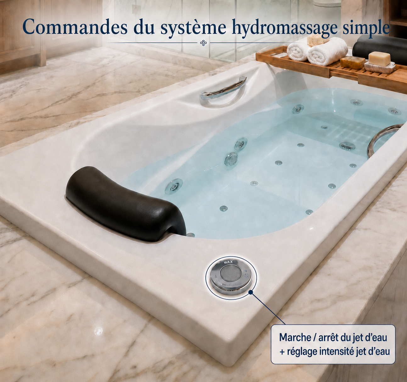 Baignoire Relax hydromassage simple 170 x 75 cm avec accoudoirs intégrés et zone douche anti-dérapante - vue 3