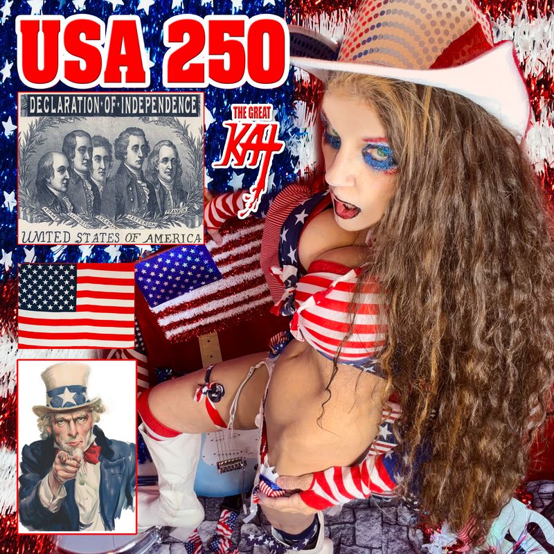 "USA 250" NEW 25-SONG CD Album (31 Min.) by GREAT KAT! Great Kat celebrates USA's 250 Anniversary with Patriotic Shred! Star-Spangled Banner, Dixie, Battle Hymn, & more! PERSONALIZED SIGNED by KAT! "USA 250" NEW 25-SONG CD Album (31 Min.) by GREAT KAT! Great Kat celebrates USA's 250 Anniversary with Patriotic Shred! Star-Spangled Banner, Dixie, Battle Hymn, & more! PERSONALIZED SIGNED by KAT!