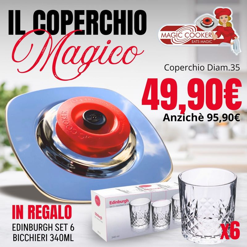 Coperchio Diam.35 + set 6 Bicchieri in regalo Coperchio Diam.35 + set 6 Bicchieri in regalo