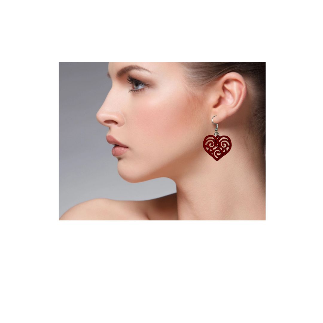 Free-Standing Lace (FSL) Embroidered Earrings Heart Shape