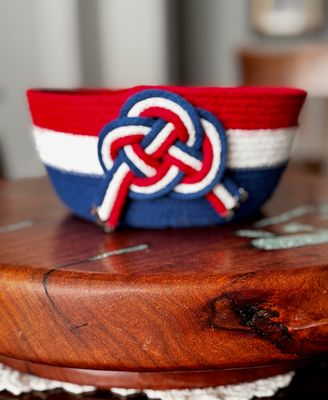 Patriotic Rope Bowl | Red White &amp; Blue Americana Decor Bowl | Handmade 4th of July Basket