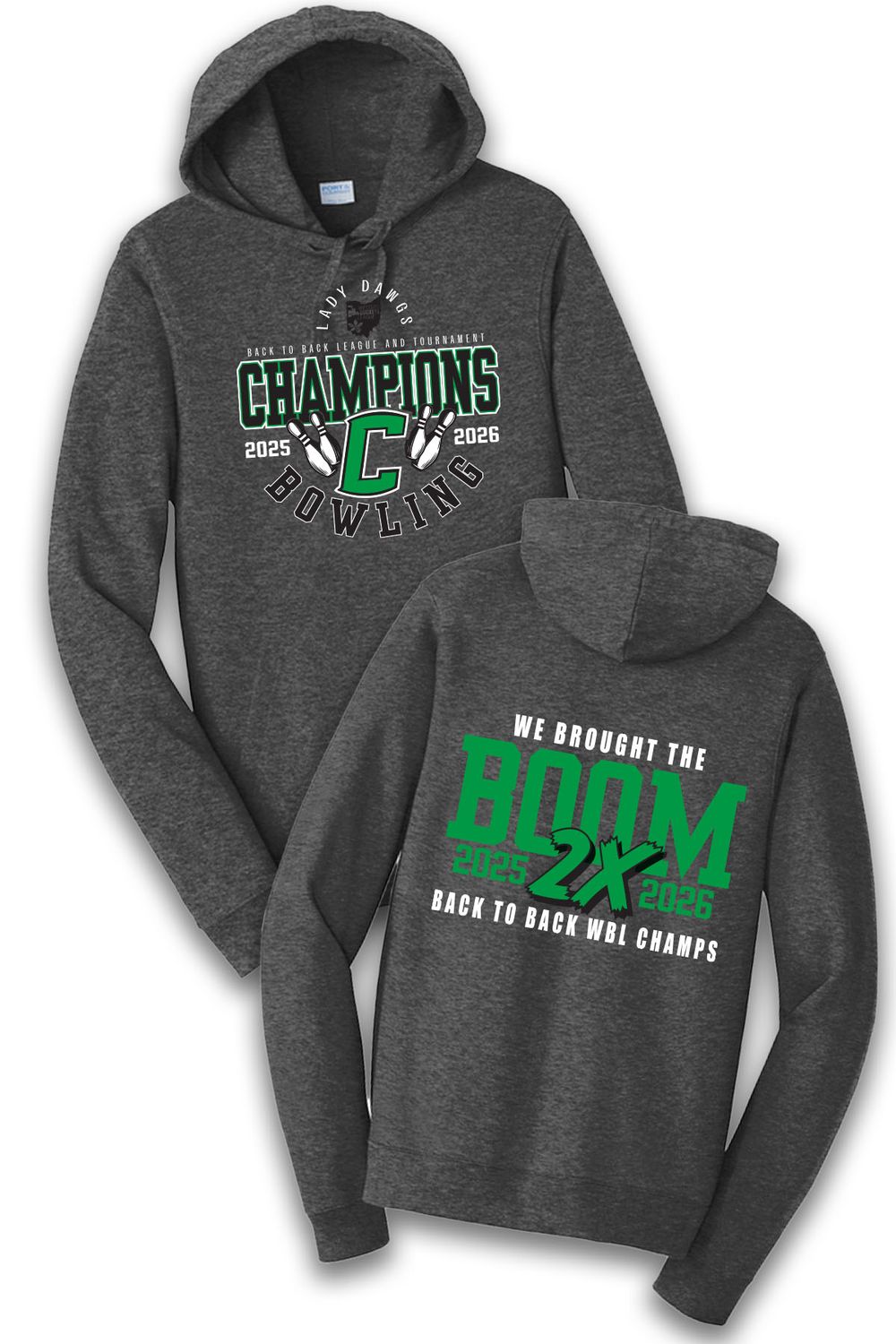 Port &amp; Co™ Fan Favorite™ Fleece Pullover Hooded Sweatshirt - PC850H- Celina Bowling - 2026, Color: Dark Grey Heather, Size: SMALL