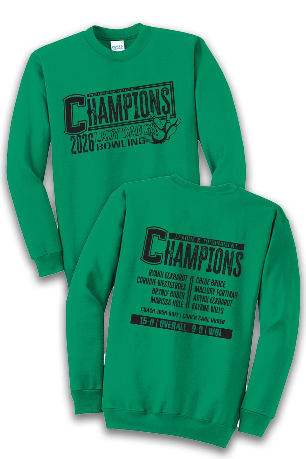 Port &amp; Co™ Core Fleece Crewneck Sweatshirt- PC78-  Celina Bowling - 2026, Color: Green, Size: SMALL