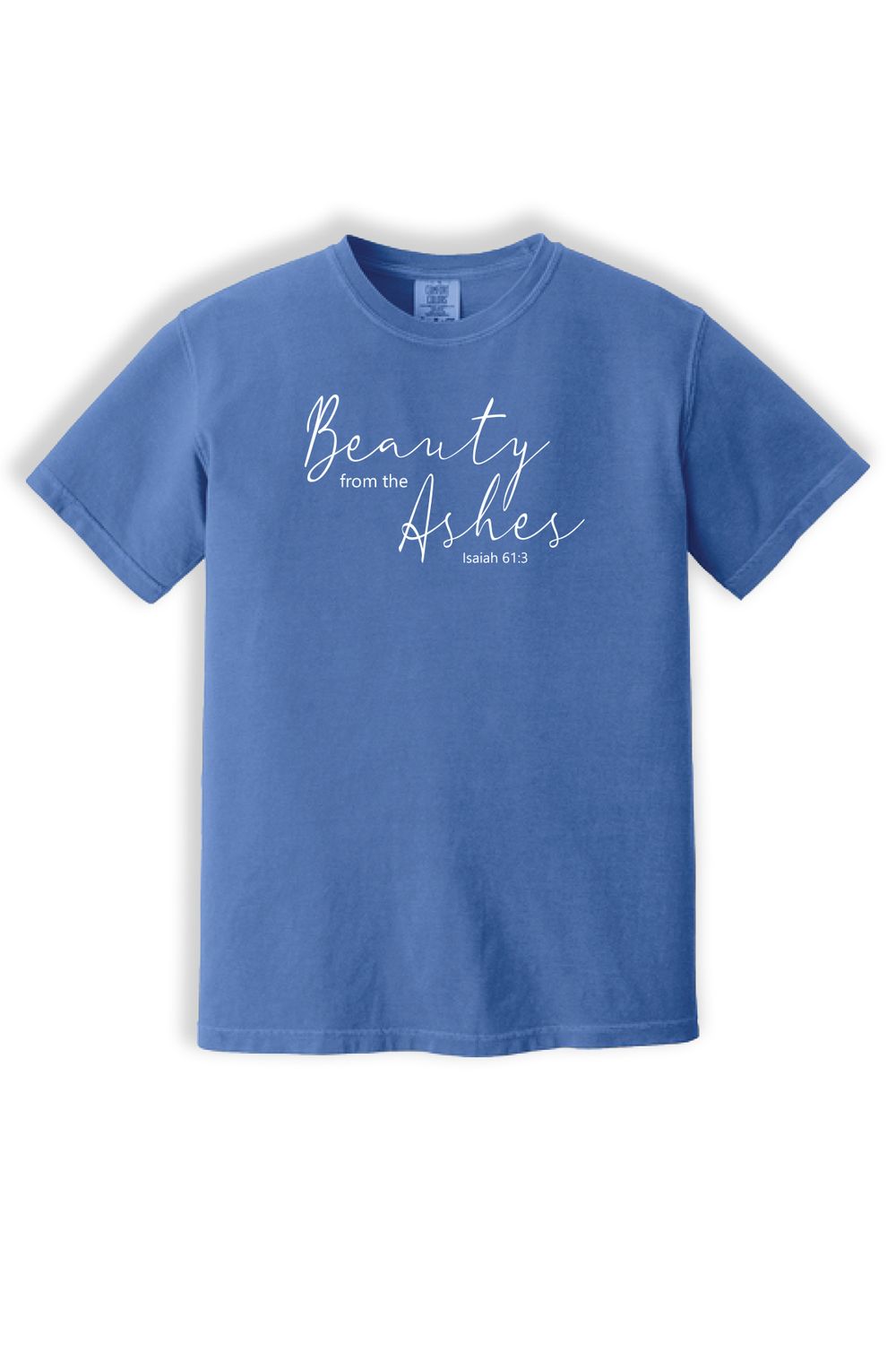 Comfort Colors Heavyweight Ring Spun Tee - 1717 - BEAUTY FROM ASHES, Color: FLO BLUE, Size: YOUTH XS