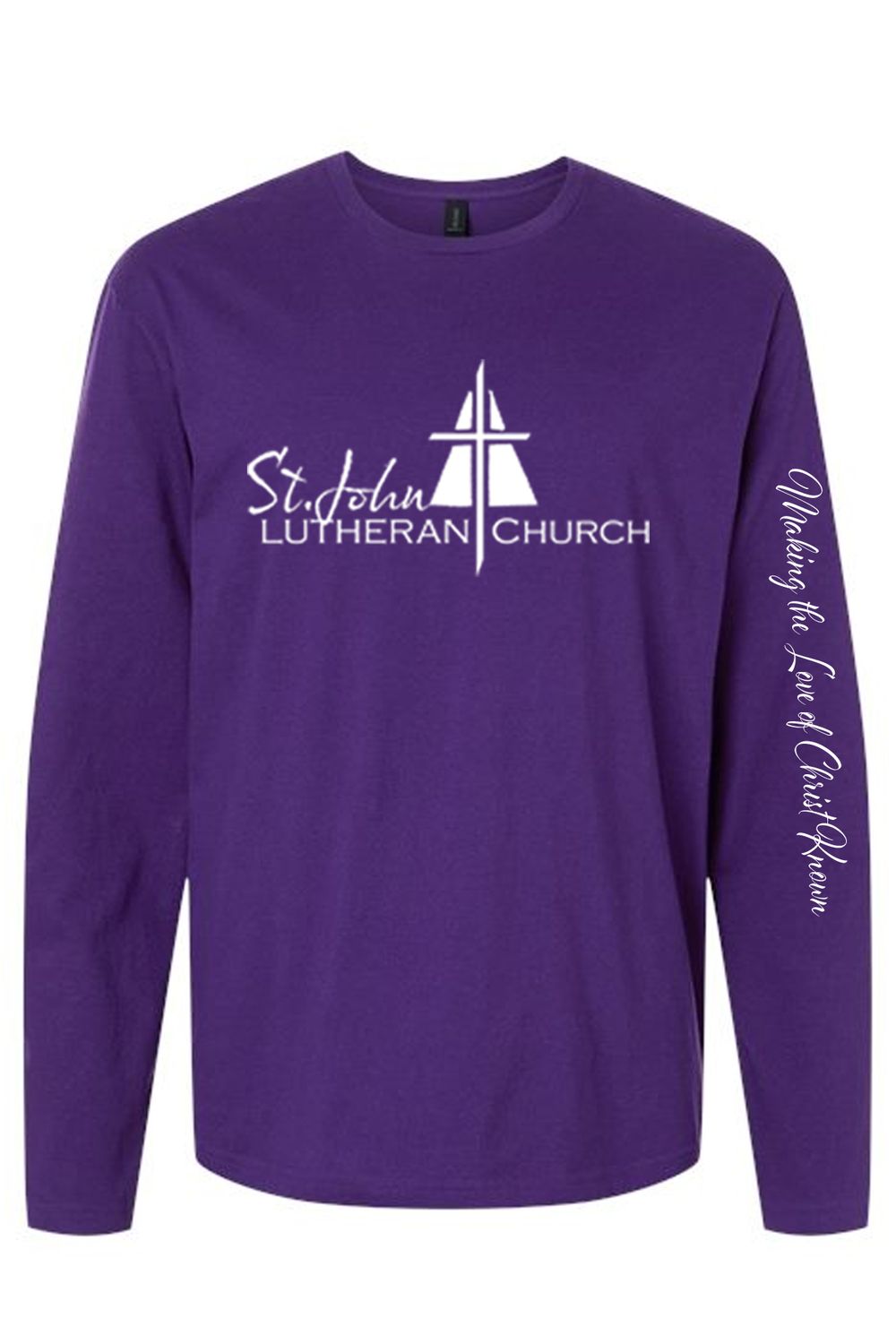 Fine Jersey Long Sleeve Tee - 64400 - Purple - Church, Design: Full Front, Size: YOUTH XS
