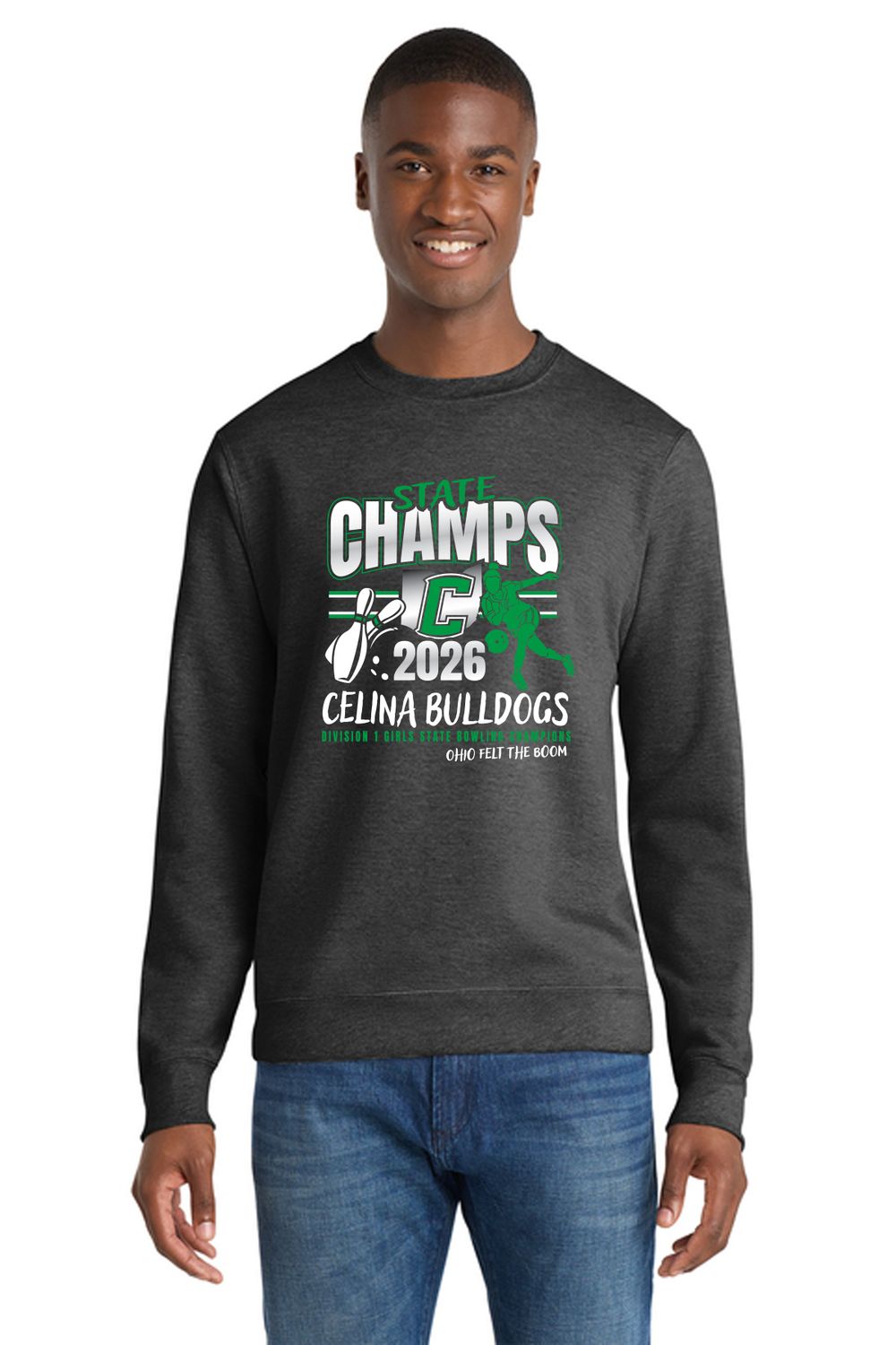 STATE - Port &amp; Co™ Core Fleece Crewneck Sweatshirt- PC78-  Celina Bowling - 2026, Color: Dark Grey Heather, Size: SMALL