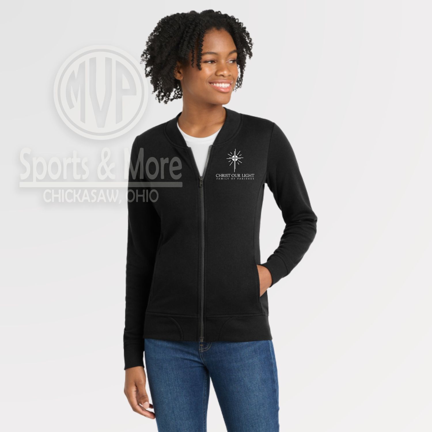 Sport-Tek® Women's Lightweight French Terry Bomber _ LST274, Color: Black, Size: XS