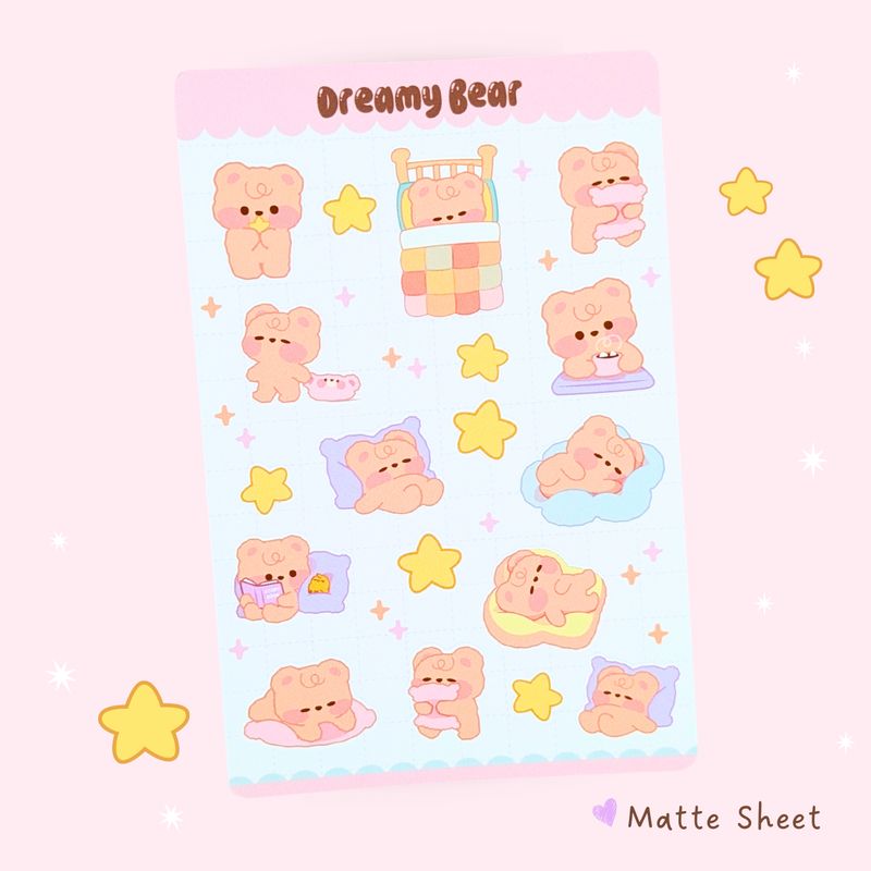 Teddy Bear Sticker Sheet, Kawaii Bear Stickers, Cute Animal Sticker Sheet