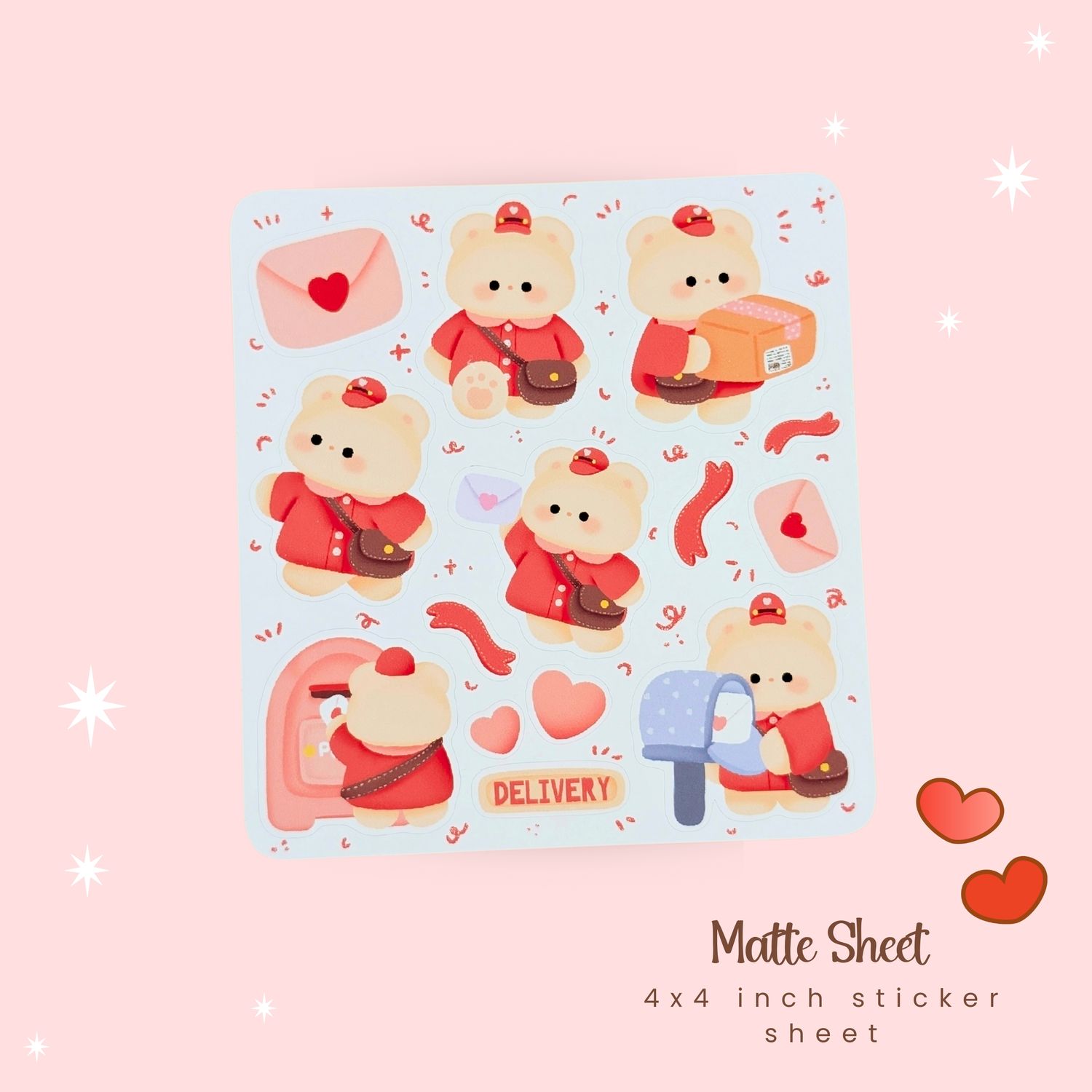 Cute Bear Sticker Sheet, Teddy Bear Stickers, Kawaii Stationery, 4x4 Animal Sticker Sheet