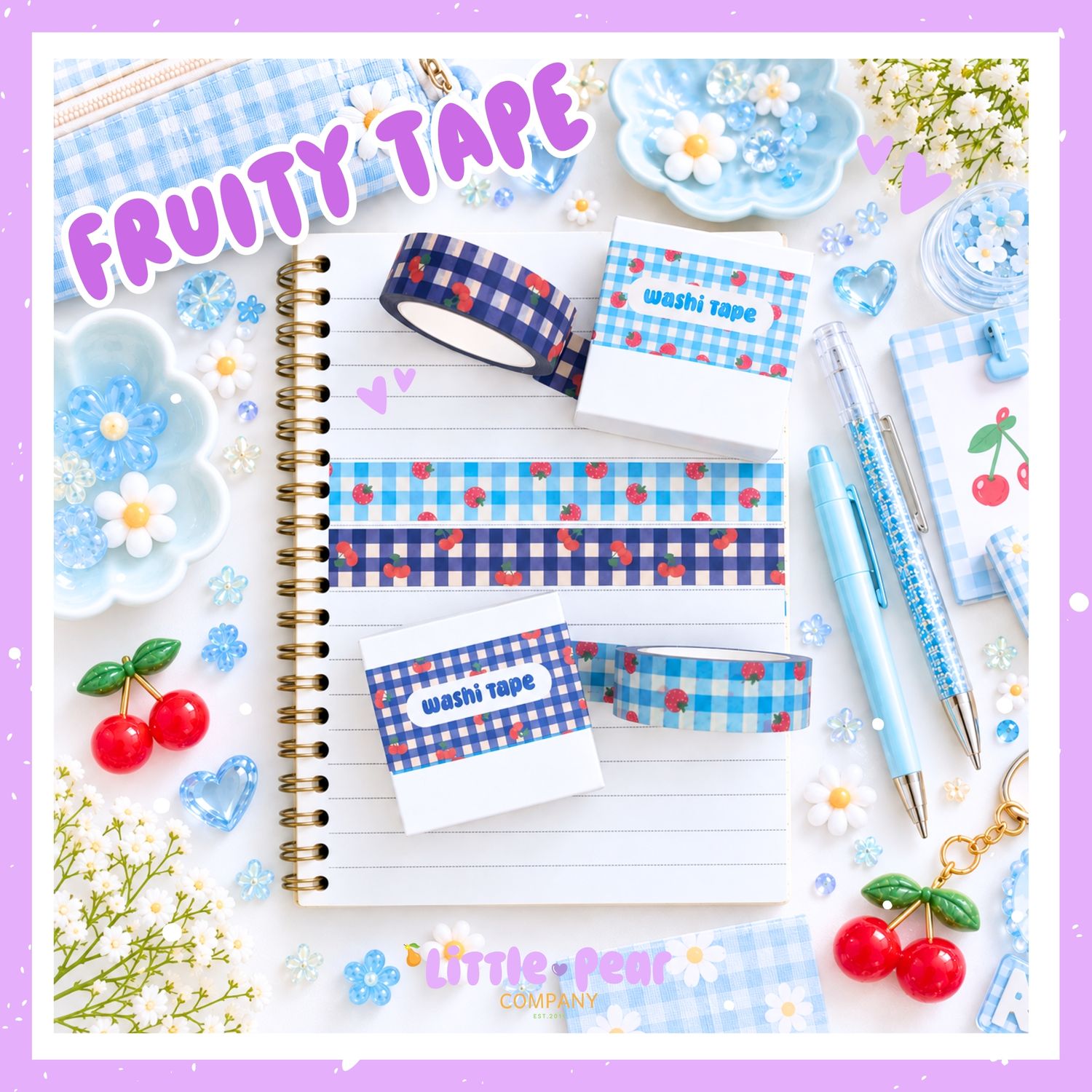 Fruit Gingham Washi Tape - Kawaii Masking Tape - Decorating Tape