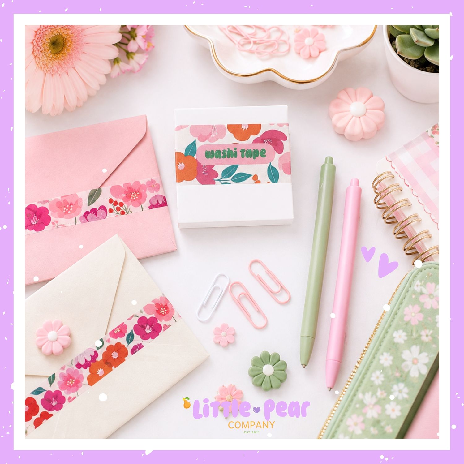 Cute Pink Floral Washi Tape 15mm - Decorative Kawaii Masking Tape - Flower Washi
