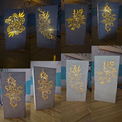 Florale LED-Stehlampe (28 cm) – Handgefertigte Blumendeko aus Birkenholz