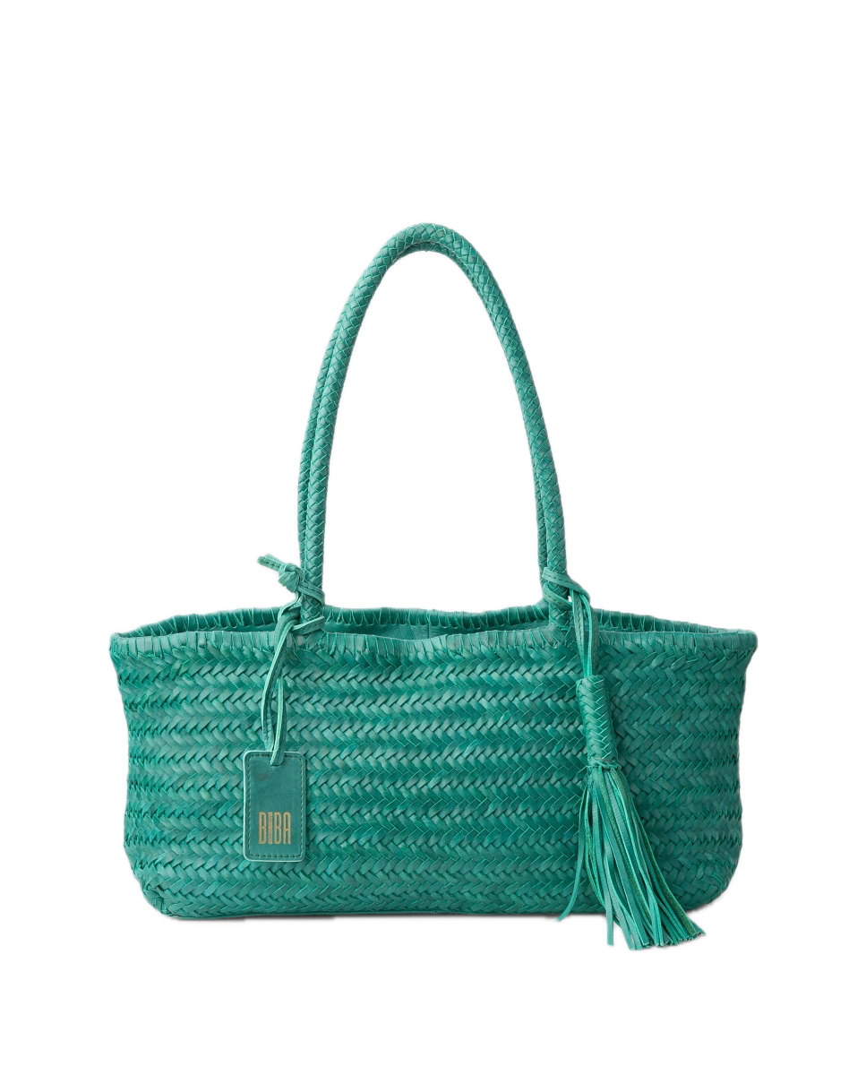 Sac porté épaule panier tressé cuir Vert BIBA Perkins S
