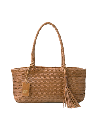 Sac porté épaule panier tressé cuir Camel BIBA Perkins S
