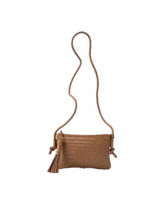 Sac porté travers cuir tressé Camel BIBA Perkins