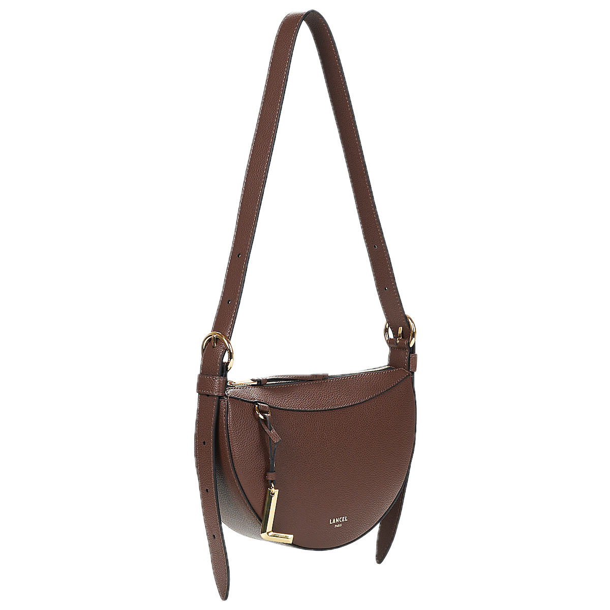 Sac Bandoulière demi lune Faubourg Cuir Coconut chocolat LANCEL
