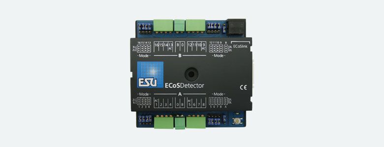 ESU 50094 - ECoSDetector Rückmeldemodul, 16 Digitale Inputs, davon 4 RailCom Rückmelder. Digitale Inputs für 2-Leiter- oder 3-Leiterbetrieb umschaltbar, OPTO