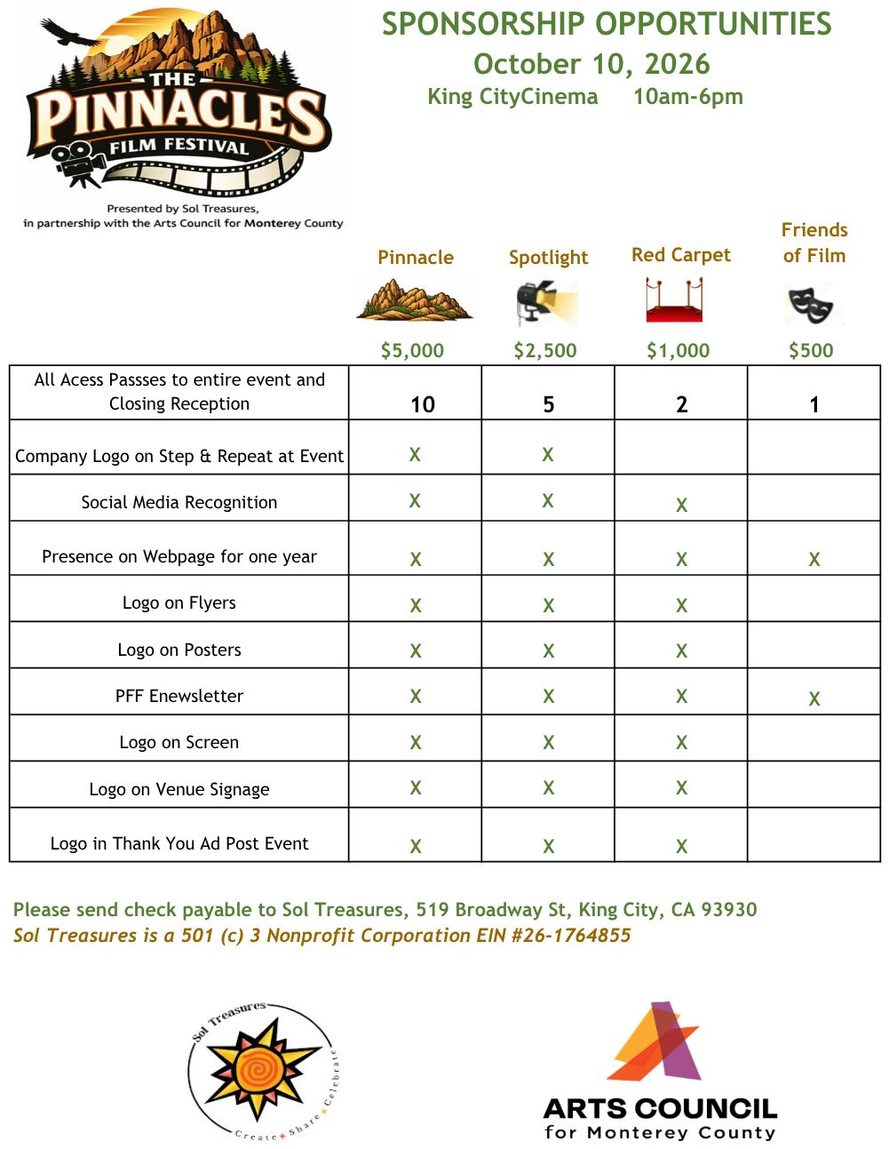 Film Festival Sponsorships!!! $5,000 - $500 Film Festival Sponsorships!!! $5,000 - $500