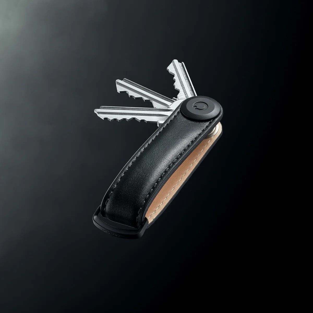 Orbitkey 2.0 Key Organizer, Leather Black with Black Stitching