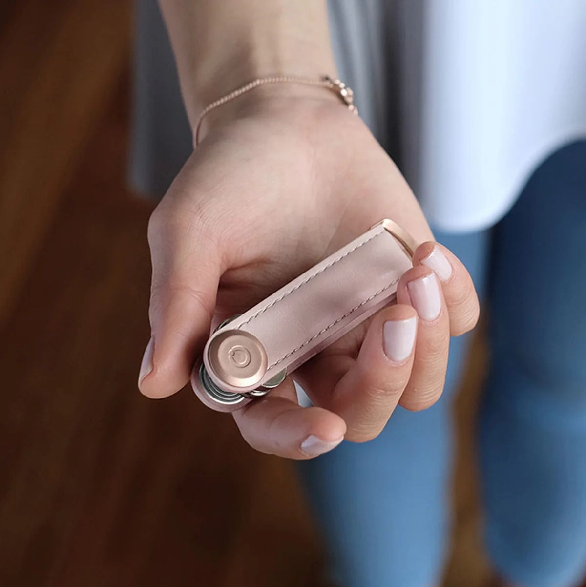 Orbitkey 2.0 Key Organizer, Leather Blush with Blush Stitching