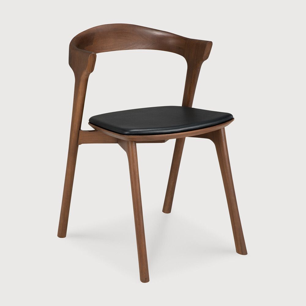 Bok dining chair - varnished teak - brown - Black leather