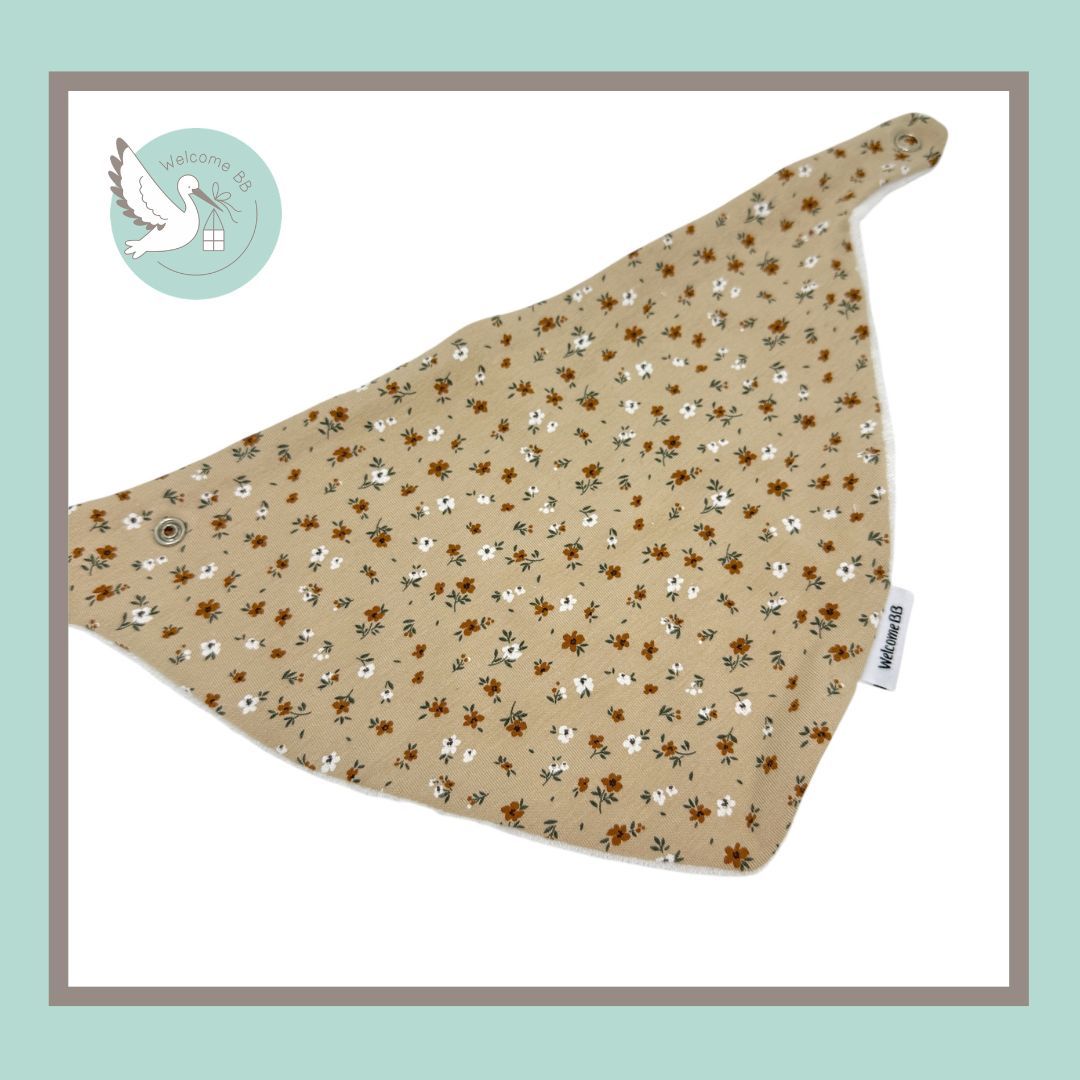 Bavoir: Fleuri beige