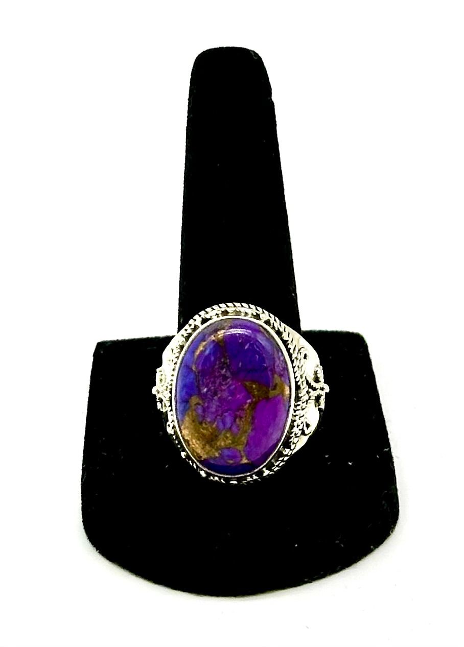 925 Silver Majestic Purple Copper Turquoise Ring Size 11