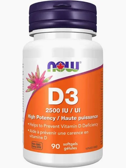 Vitamin D3 2500IU (Now), 90 gcaps