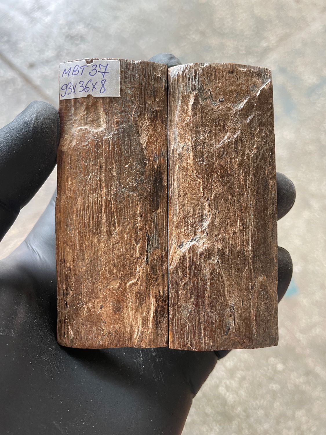 Mammoth Bark Tusk Knife Scales Fossil Pair 3.66×1.41×0.31 inch​​ MBT37