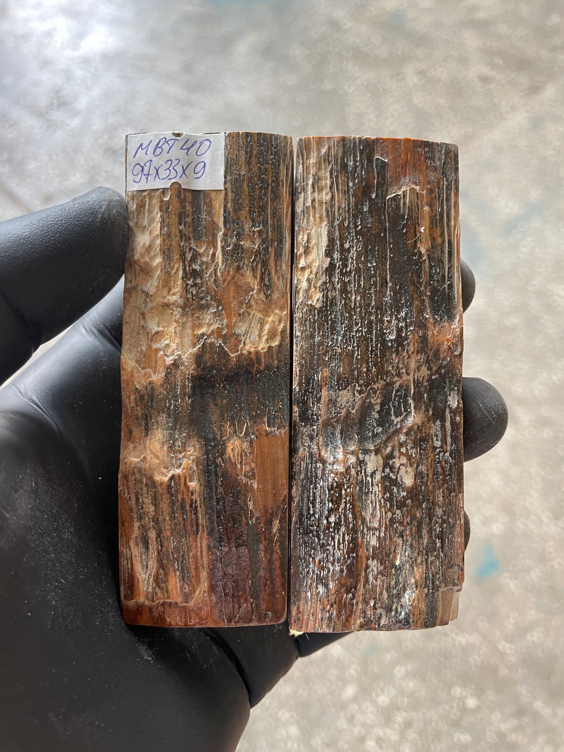 Mammoth Bark Tusk Knife Scales Fossil Pair 3.81×1.29×0.35 inch​​ MBT40