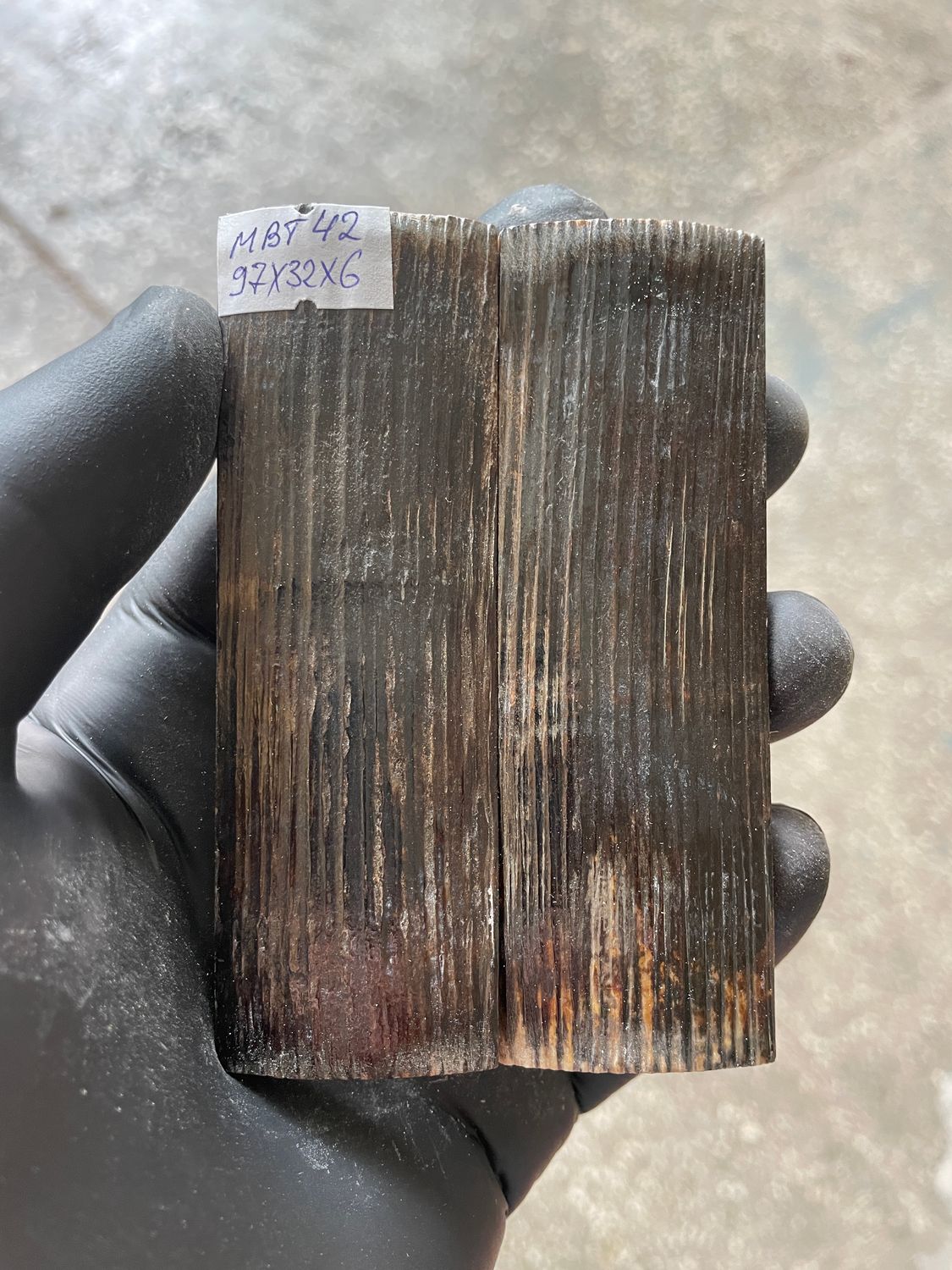 Mammoth Bark Tusk Knife Scales Fossil Pair 3.81×1.25×0.23 inch​​ MBT42