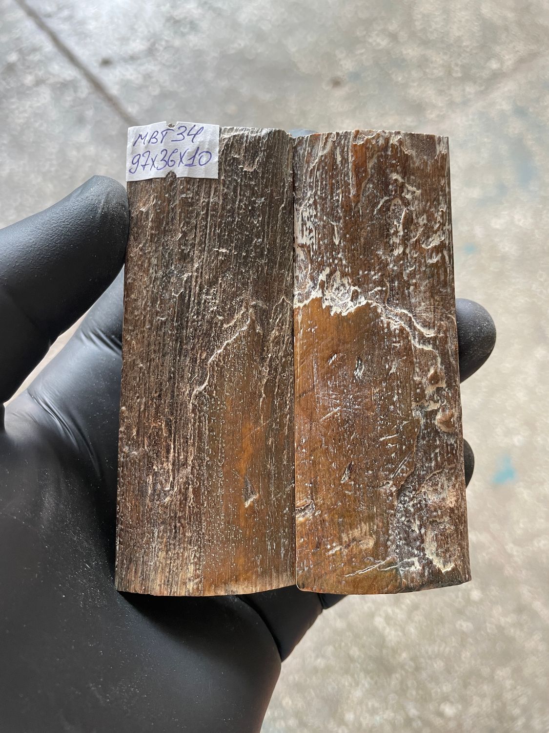 Mammoth Bark Tusk Knife Scales Fossil Pair 3.77×1.37×0.35 inch​​ MBT34